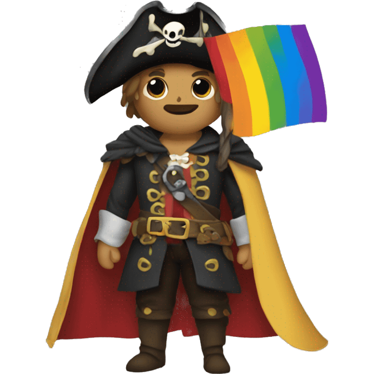 a pirate wearing a gay pride flag as a cape emoji