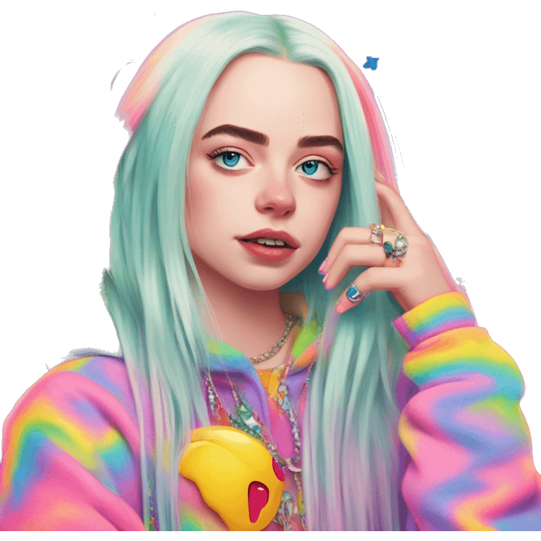 Billie Eilish's effortless cool with Lisa Frank's playful spirit emoji