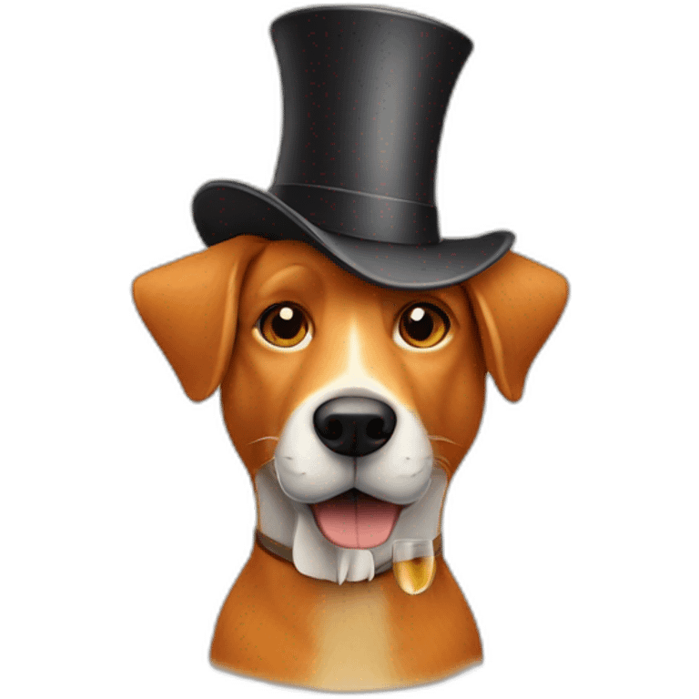 Dog looking like Fox drinking white wine wearing high hat emoji