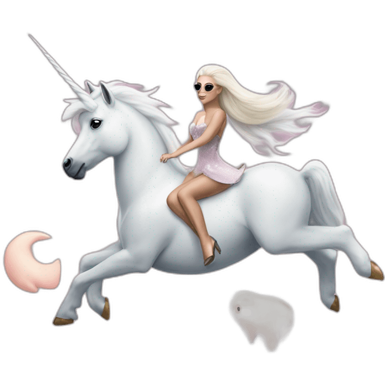 Ariana Grande riding a unicorn and Lady Gaga riding polar bear emoji