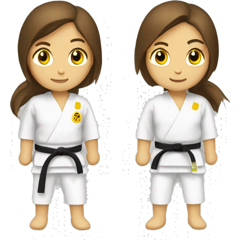 long brown-haired brown-eyed woman Karateka yellow belt emoji