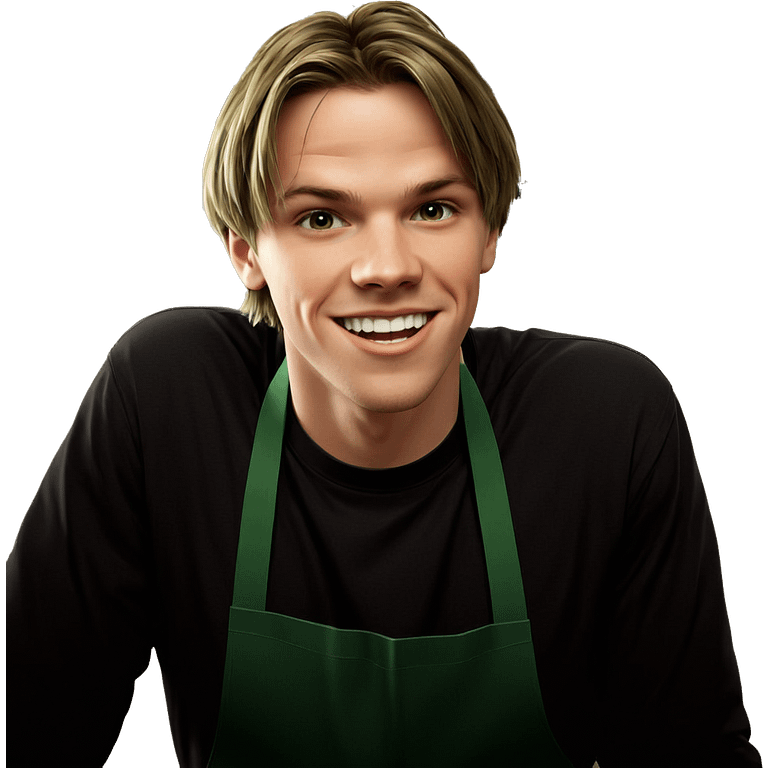 smiling boy in green apron emoji