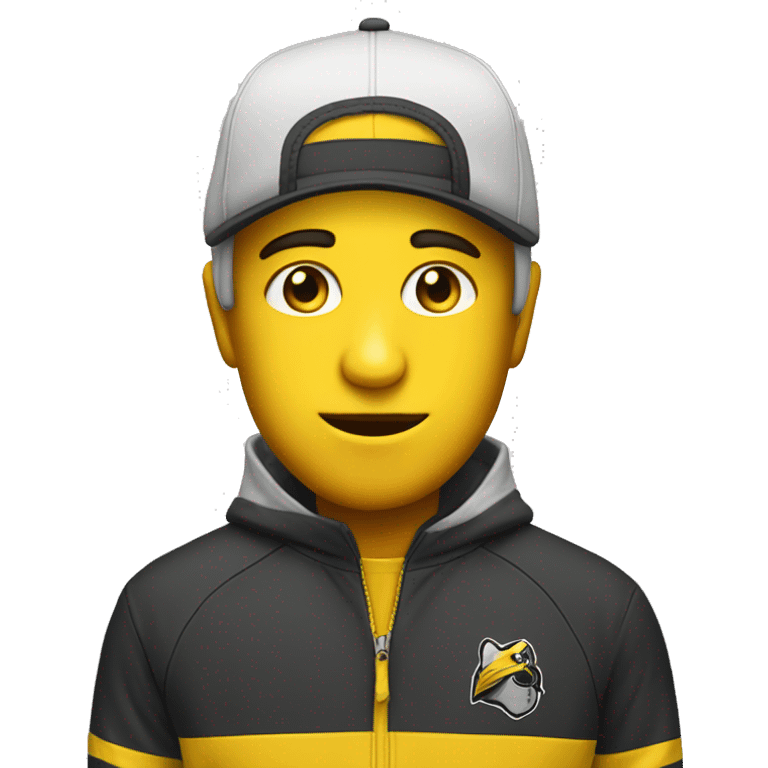 Cool goy with yellow face and cap and he wears full track suit emoji