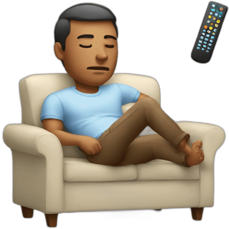 man falling asleep on a sofa with the remote control in his hand emoji