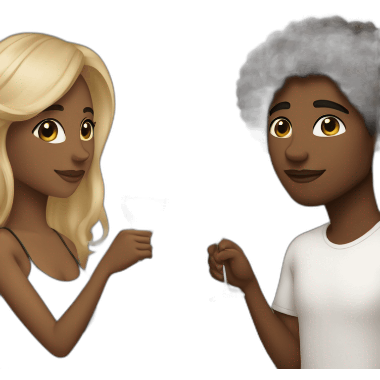 A black female with brown eyes and blond medium long hair and a black male with brown eyes and black hair low fade, they toast to each other with a glass of white wine. emoji