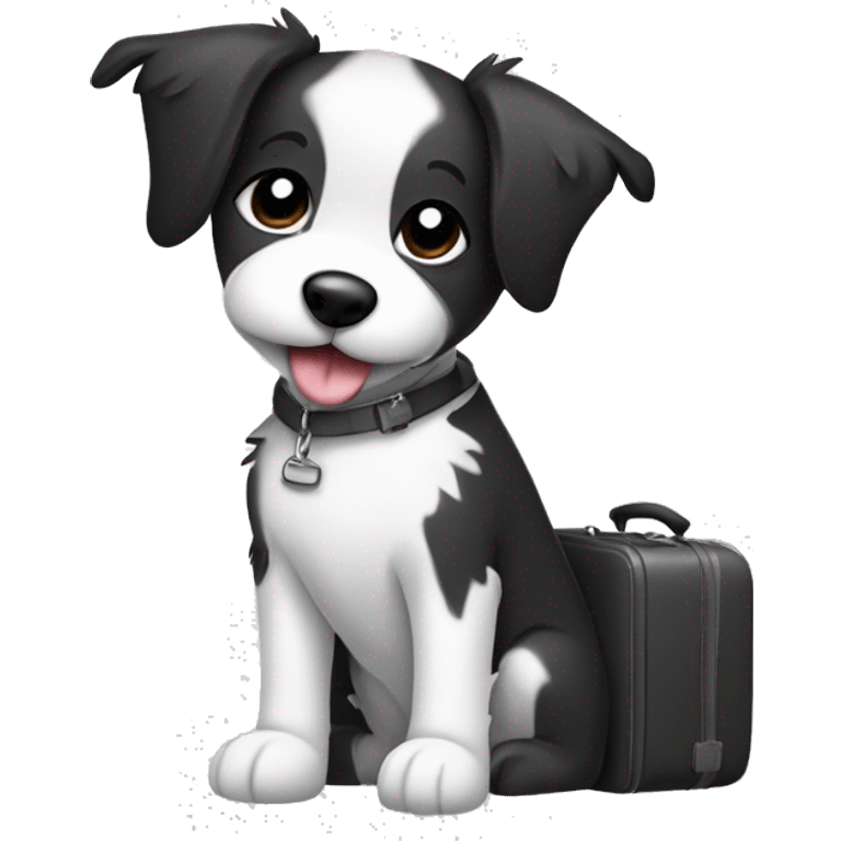 Black and white outline simple Sketch of Short scruffy dog with suitcase  emoji