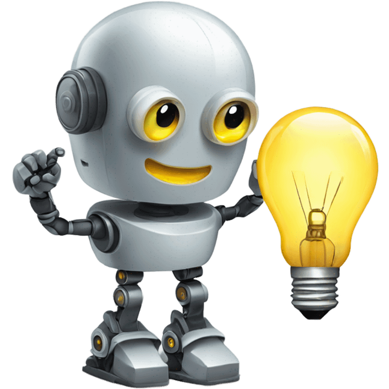 robot holds a light bulb emoji