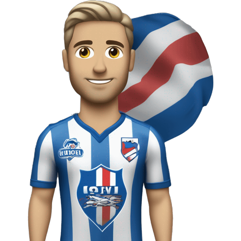 jugador de futbol con la camiseta del club nacional de football de uruguay, con los colores comunes blanco y azul oscuro emoji