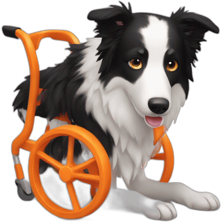 white border collie on orange wheel chair emoji