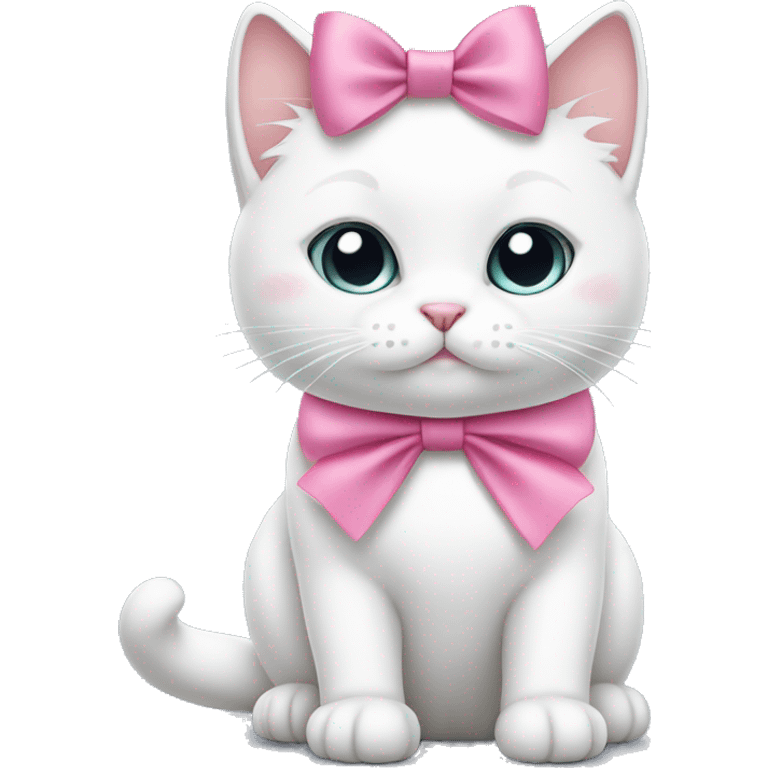 White cat is sitting a wearing pink bow emoji