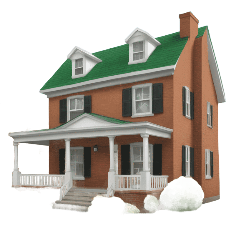 Brick colonial house with front porch green bushes emoji