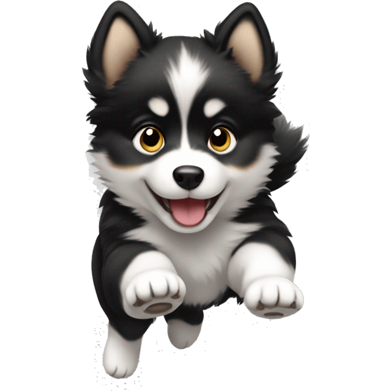 black and white pomsky puppy jumping emoji