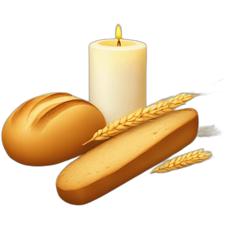 Bread, wheat and candle on a table emoji