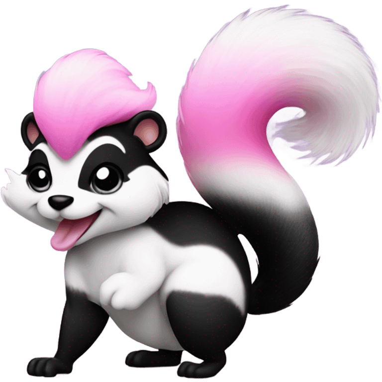 Pink and white ombre skunk blowing out a fart with glitter  emoji