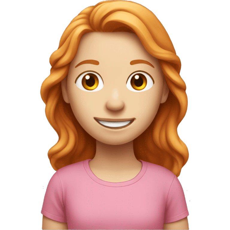 Ginger girl, pink tshirt, medium long hair smiling emoji