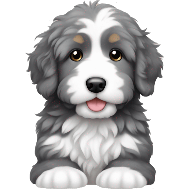 Grey and white fluffy bernedoodle puppy  emoji