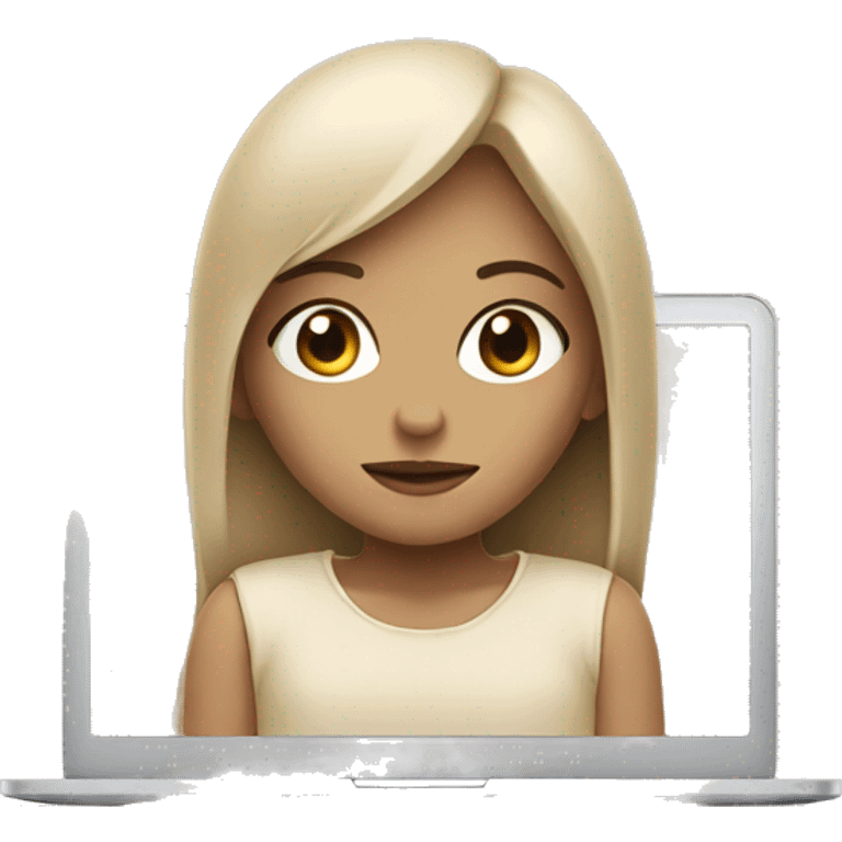 Half face of a girl behind the laptop. In beige tones emoji