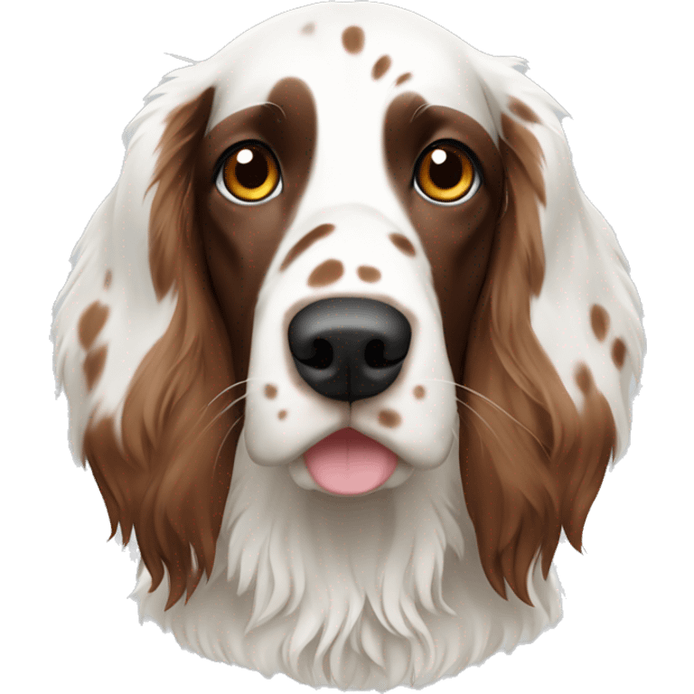 White and brown english setter with Brown ears  emoji