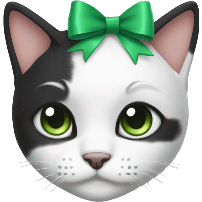 Black and white cat with green bow emoji