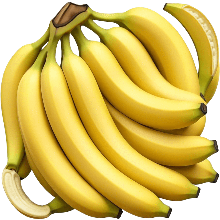 Cinematic bright yellow bananas, smooth peel with gentle curves, slightly ripened, stacked in a charming bunch, warm glowing background, soft and inviting. emoji