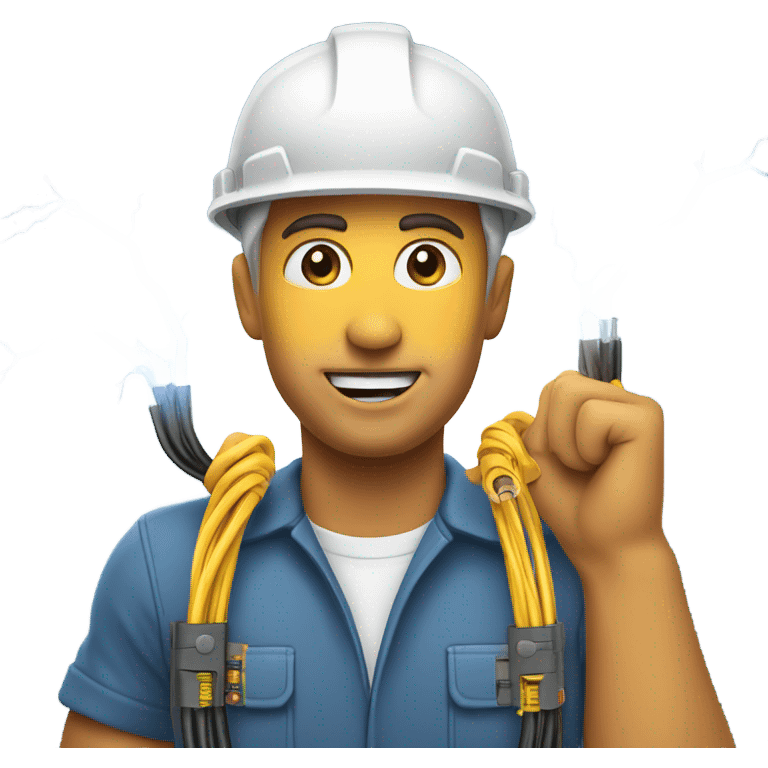 electrician holding two cables, lightning between them emoji