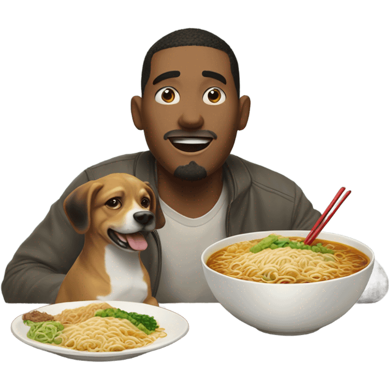 A guy eating ramen with a dog emoji