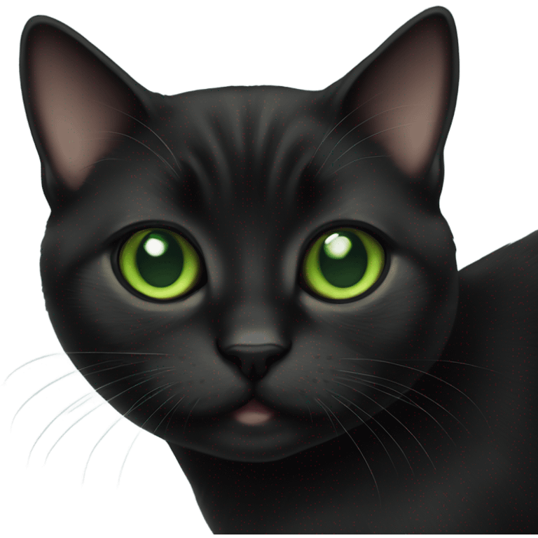 Black munchkin cat with big green eyes  emoji