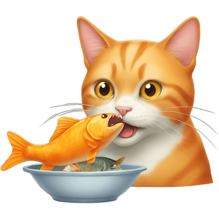 Orange cat eating fish emoji