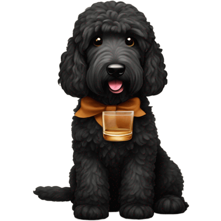 Black golden doodle drinking bourbon emoji