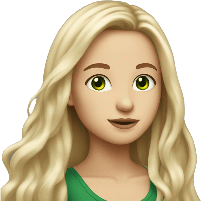 White sun kissed girl with long straight wavy dirty blonde hair and green eyes emoji