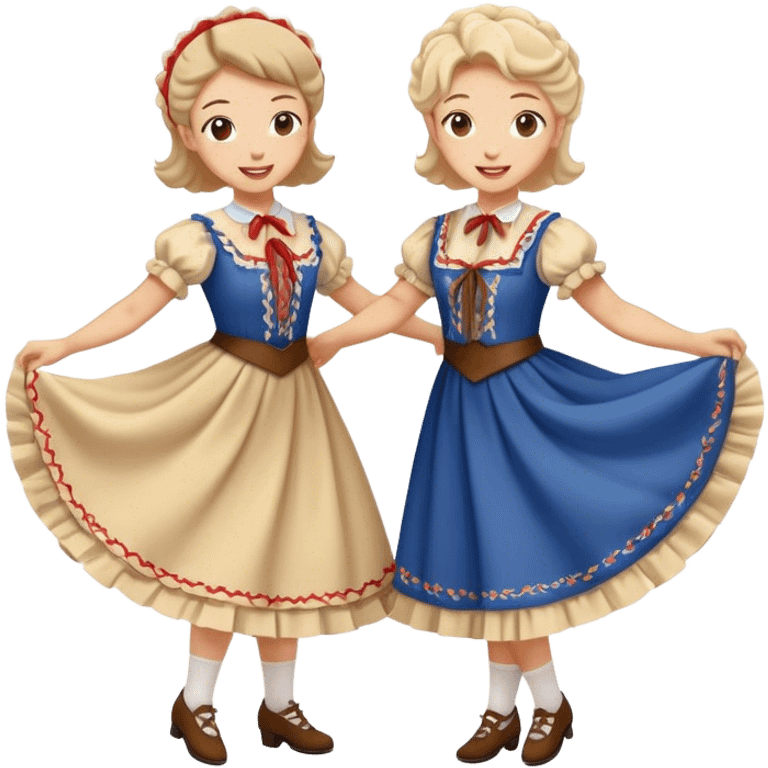 Cinematic Realistic scene of two square dancers in traditional American folk costumes, captured in joyful, coordinated motion with vibrant, rustic lighting that highlights their cultural heritage emoji