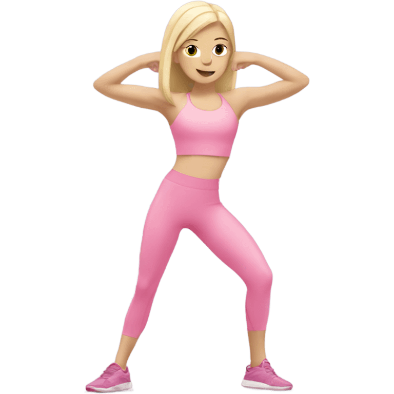 Blonde and pale Skinny girl wearing pink sport set doing pilate  emoji