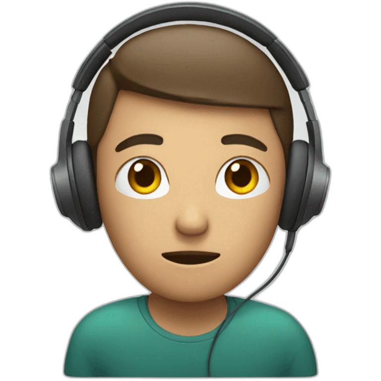 person sitting in front of a computer with headphones on, the person is angry emoji