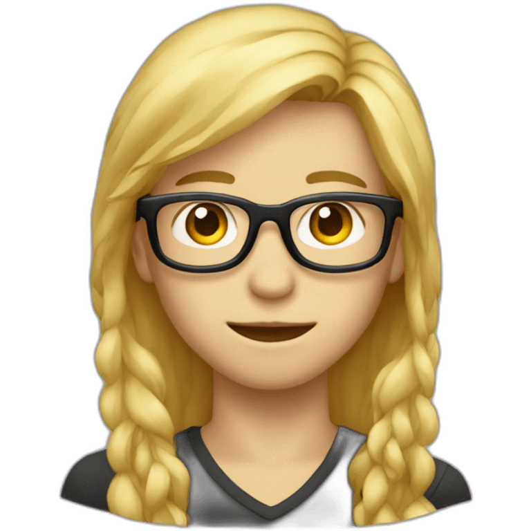 garçon avec des cheveux long blond des yeux bleux et des lunette noir emoji