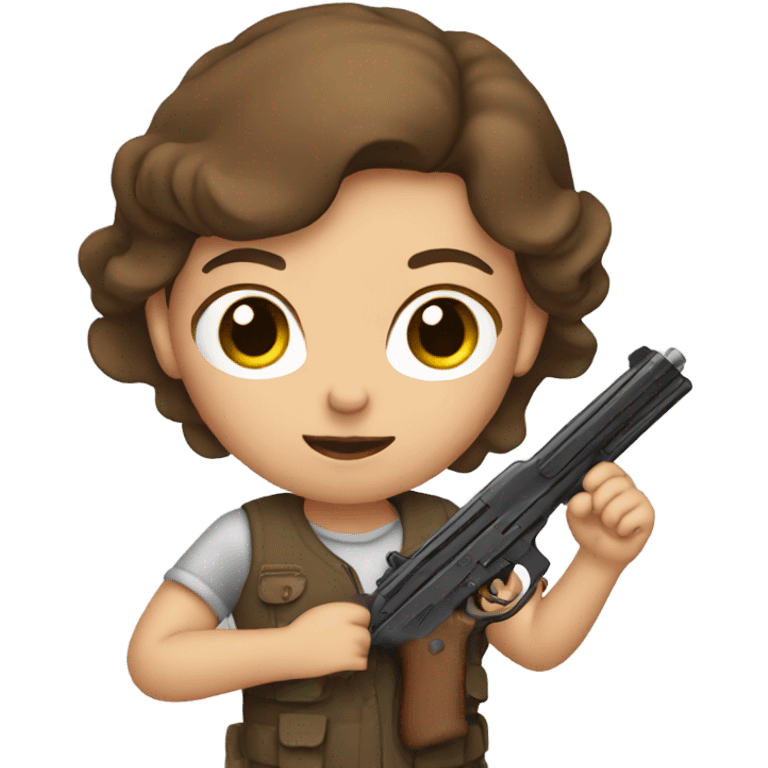 girl with brown hair holding gun up emoji