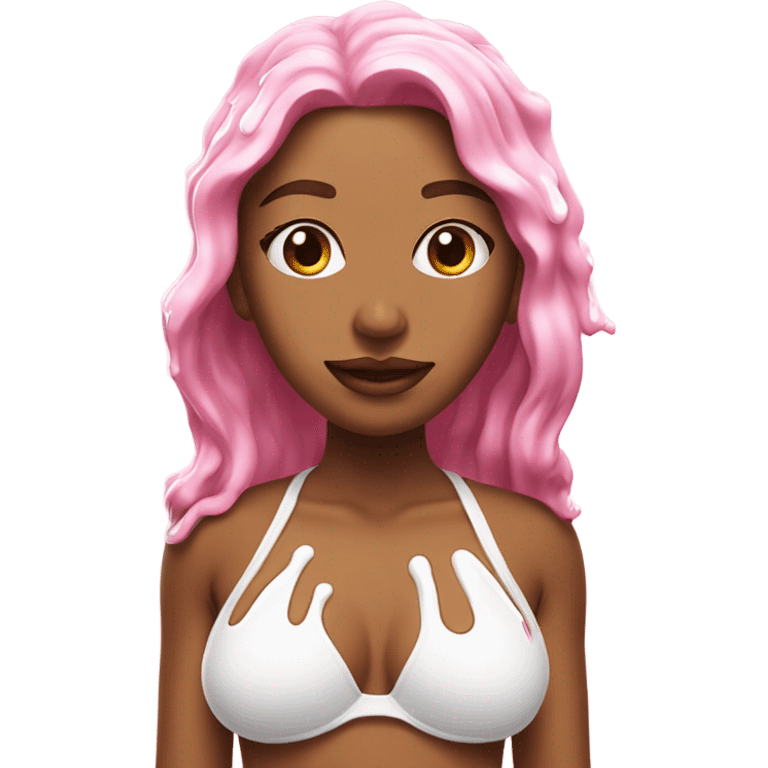 Woman wearing pink bikini with dripping white paint  emoji