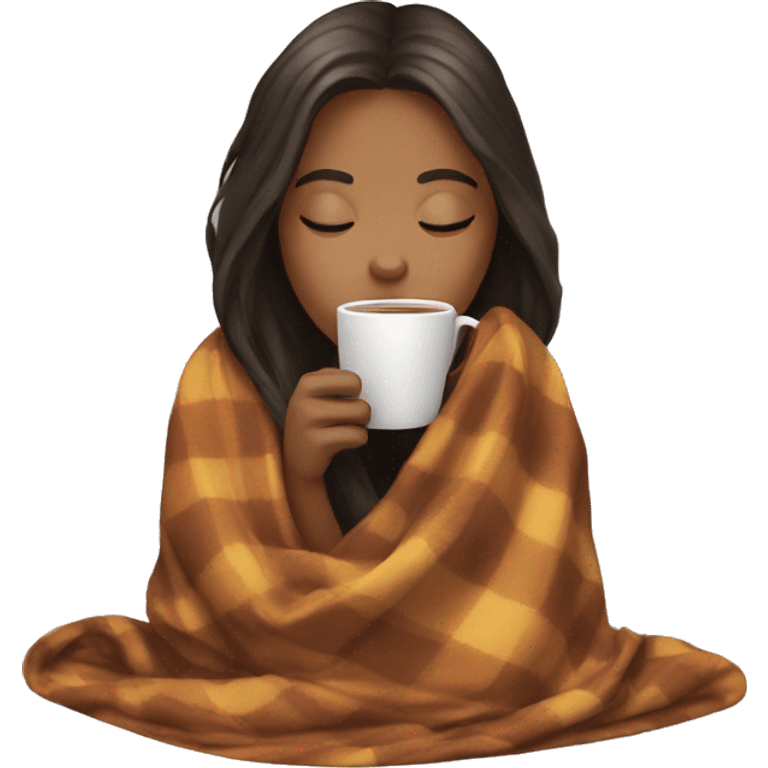 girl inside a blanket sipping coffee eyes closed emoji