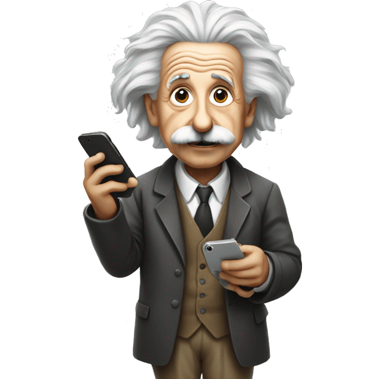 Albert Einstein holds a cell phone in his hands emoji