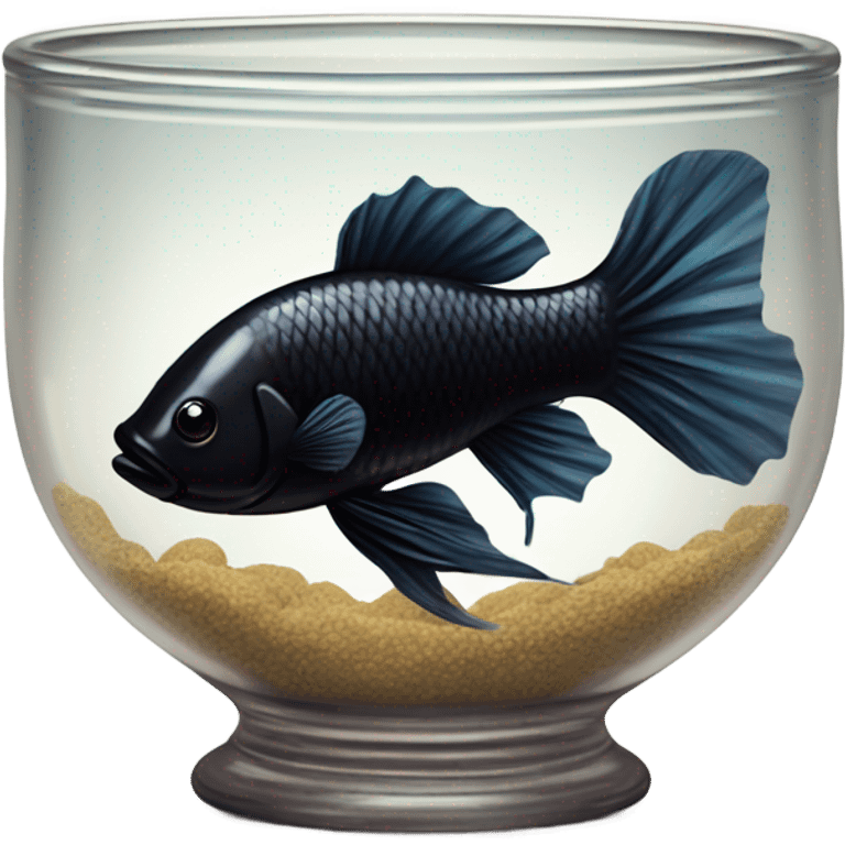 Black Beta fish in vintage bowl  emoji