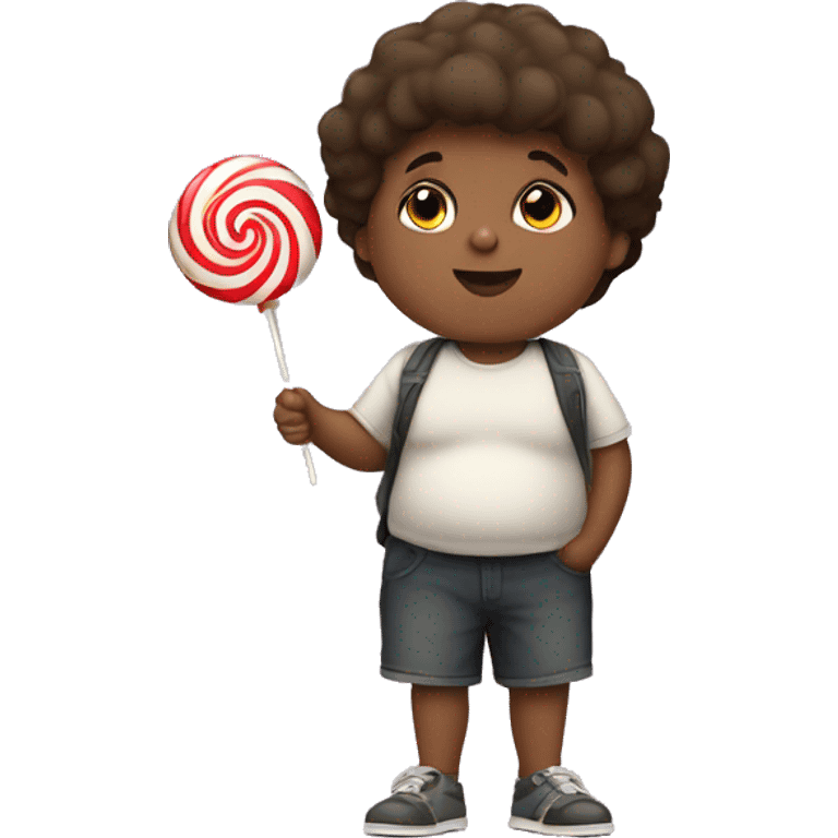 Little obese brunette boy with lollipop  emoji