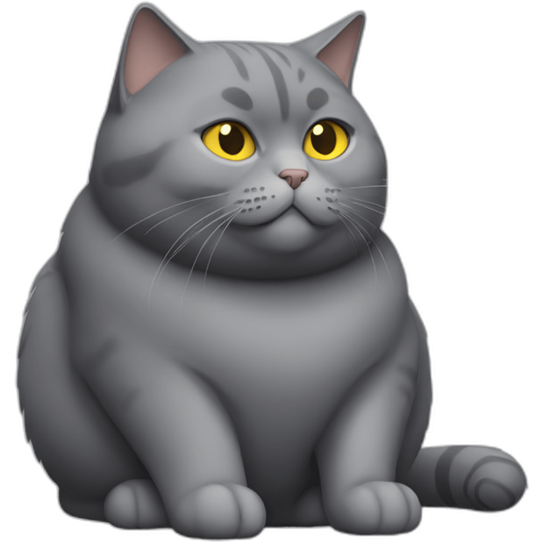 Fat Russian grey cat with golden eyes sitting like a person playing PlayStation 5 emoji