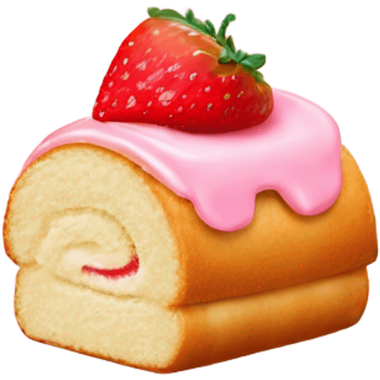 vanilla roll cake with strawberry cream and one strawberry on top emoji