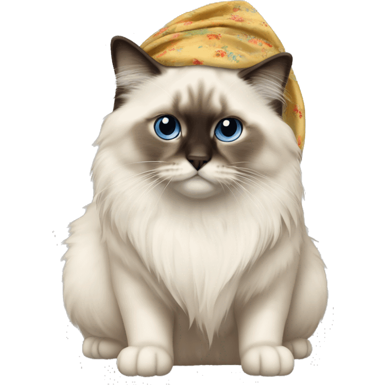 Full body birman cat long fur with kerchief around head emoji