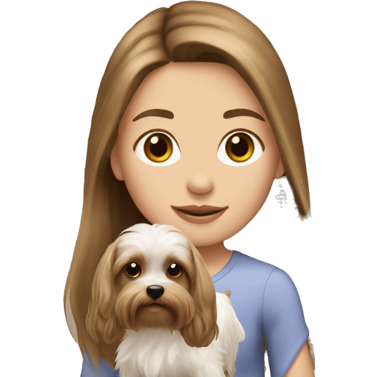 Brunette long hair light white girl with frekles with yorkie puppy emoji