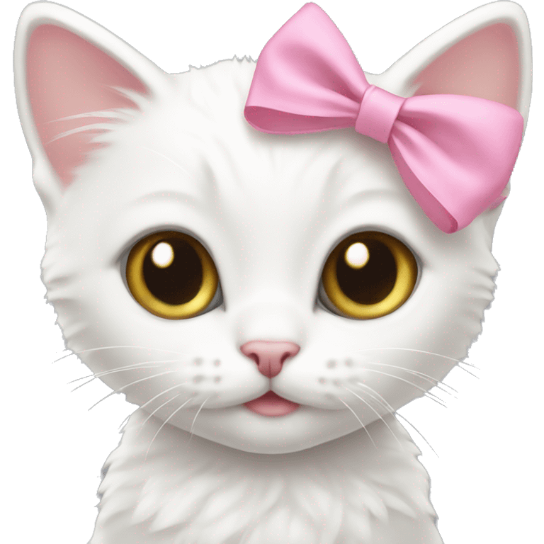 white kitten wearing pink bow  emoji