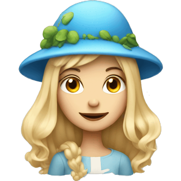 blonde girl with mushroom hat emoji