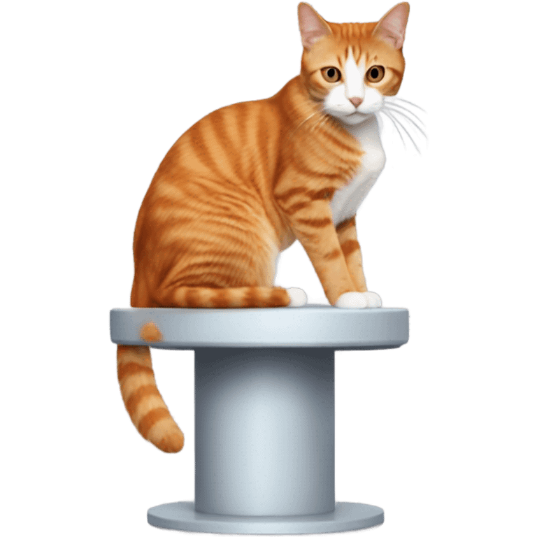 Red tabby sitting on a round kitty condo  emoji