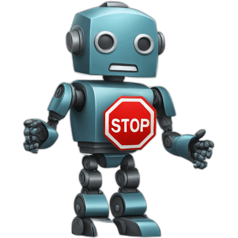 a robot holding a stop sign emoji