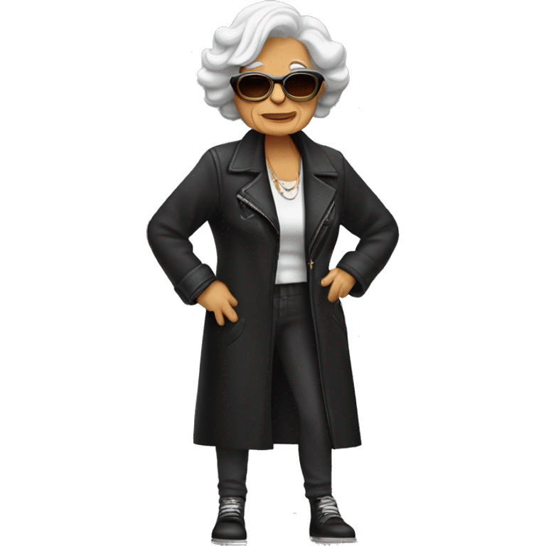 stylish rocker elderly woman making 🤘 emoji