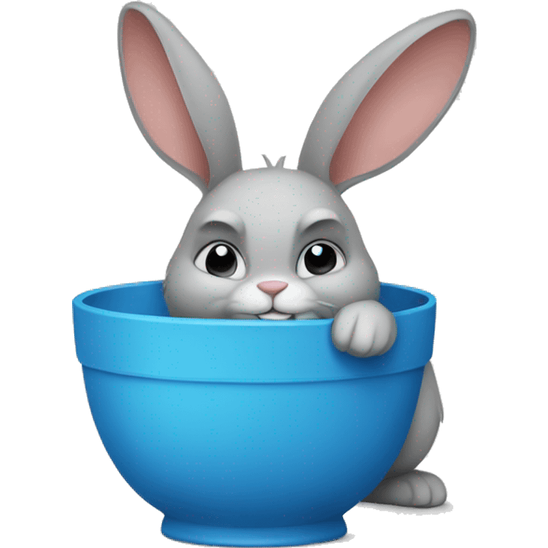 A rabbit with a muscled arm and a blue bowl emoji